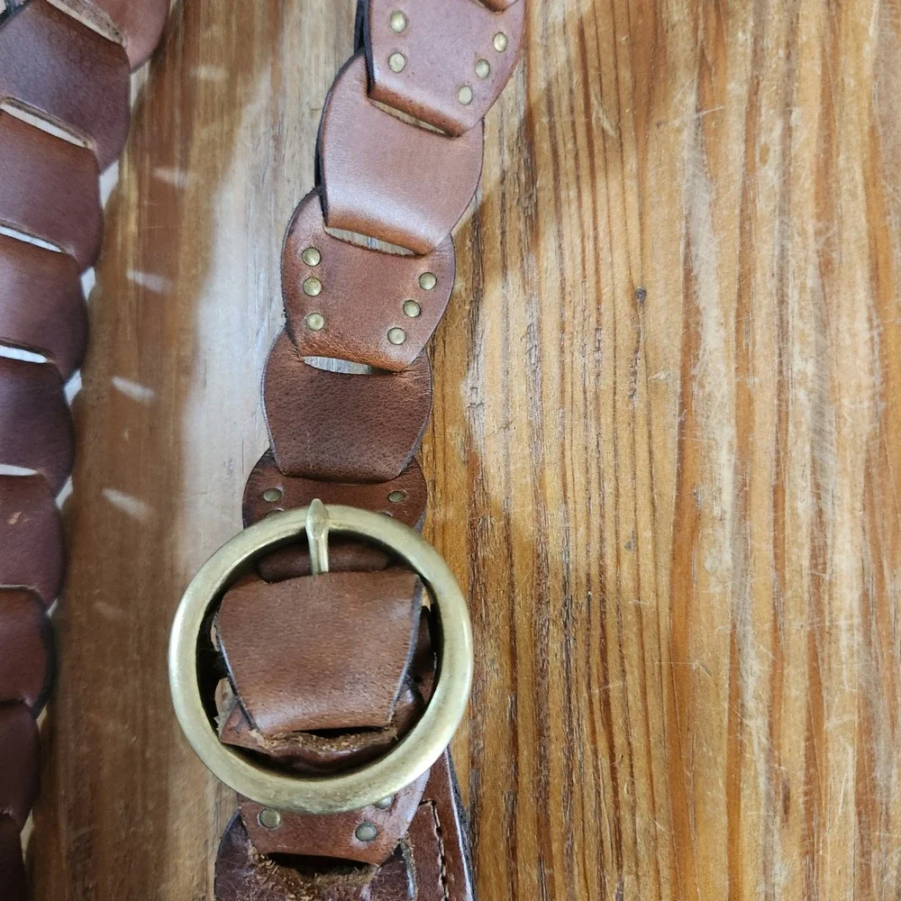 Vintage Brown‎ Leather Linked Belt Brass Hardware Medium Large 44